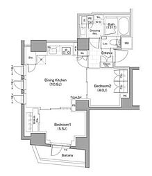 ザ・パークハビオ新宿 2LDKの間取図画像