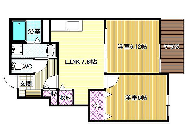 エスポワール ｜大阪府羽曳野市伊賀1丁目(賃貸アパート2DK・2階・45.89㎡)の写真 その2