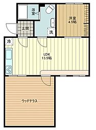 JR中央線 豊田駅 徒歩8分の賃貸マンション 1階1LDKの間取り