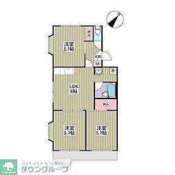 京王線 長沼駅 徒歩17分の賃貸マンション 1階3DKの間取り