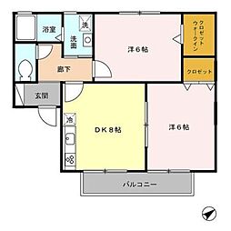 グラン・メール 1階2DKの間取り