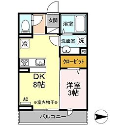 ルナマリア国立A 3階1DKの間取り