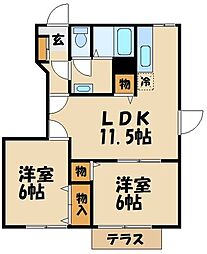 レフィナ−ド 1階2LDKの間取り