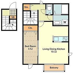 メゾンド国立 2階1LDKの間取り