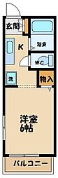 サニーウェル 1階1Kの間取り