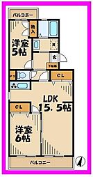 ヴァンテアン 2LDKの間取図画像
