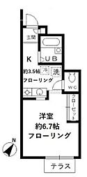 グリーンコートB 1Kの間取図画像