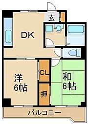 野原府中コーポ 2DKの間取図画像