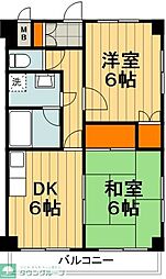 メインビル国立 2DKの間取図画像