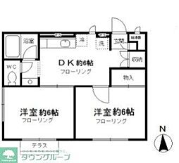 ラフィーネ西国分寺A 2DKの間取図画像