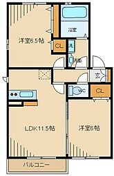 レジデンス若松一番館 2LDKの間取図画像