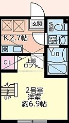 ウエストミモザ 1Kの間取図画像