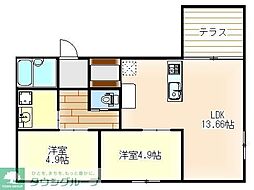 調布市国領町1丁目マンション 2LDKの間取図画像
