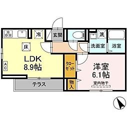 DPaina東長沼 1LDKの間取図画像