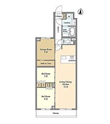 西武池袋線 中村橋駅 徒歩7分の賃貸マンション 1階2SLDKの間取り