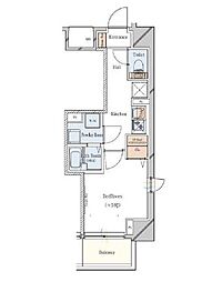 JR山手線 駒込駅 徒歩8分の賃貸マンション 4階1Kの間取り