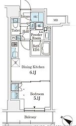 JR山手線 駒込駅 徒歩3分の賃貸マンション 11階1DKの間取り