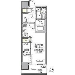 JR山手線 日暮里駅 徒歩3分の賃貸マンション 7階1LDKの間取り