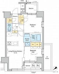 JR山手線 西日暮里駅 徒歩3分の賃貸マンション 8階2LDKの間取り