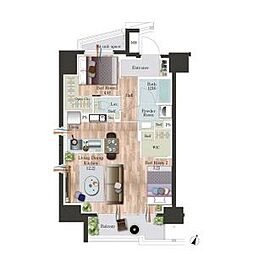 都営三田線 本蓮沼駅 徒歩4分の賃貸マンション 5階2LDKの間取り