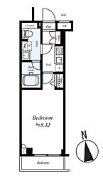 西武新宿線 都立家政駅 徒歩6分の賃貸マンション 2階1Kの間取り
