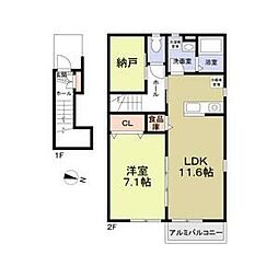 西武新宿線 上石神井駅 徒歩11分の賃貸アパート 2階1SLDKの間取り