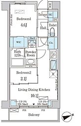 JR山手線 田端駅 徒歩11分の賃貸マンション 5階2LDKの間取り