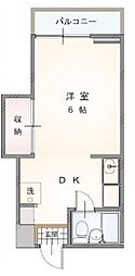 第2西山ハイツ ワンルームの間取図画像