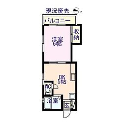 コーポシバリヨ 1DKの間取図画像