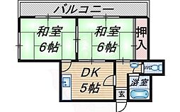 矢内マンション 3階2DKの間取り