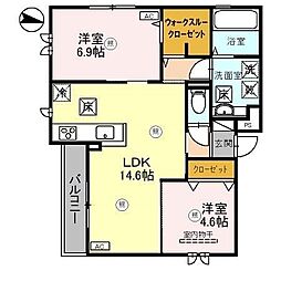 D-ROOM尾崎丁 1階2LDKの間取り