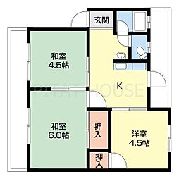 増田マンションB棟 16 3階3Kの間取り