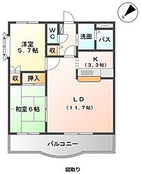 ラフォーレ21 2階2LDKの間取り