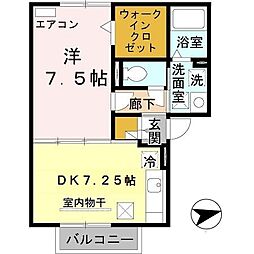 ヴィヴレ堀川 1階1DKの間取り