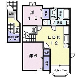 ブールバールII 2階2LDKの間取り