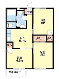 エトワールタムラI・II 2階3DKの間取り