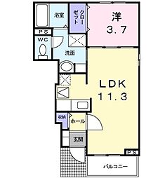 アーデン西浜　V 1階1LDKの間取り