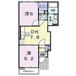 アヴニール　I 1階2DKの間取り