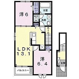 グランディール 2階2LDKの間取り