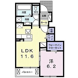 プロスペリタI 1階1LDKの間取り