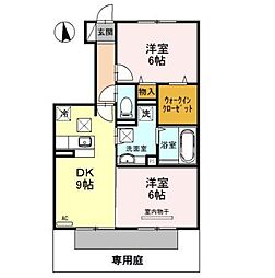 D-roomシルクマムB 1階2DKの間取り