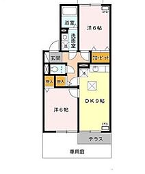 パインズコート 1階2DKの間取り