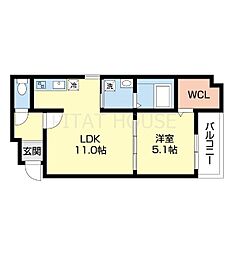 フジパレス秋月川田 1階1LDKの間取り
