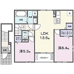 サンリットI　（和歌山市内原） 2階2LDKの間取り