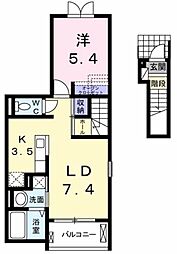 ラポール西庄 2階1LDKの間取り