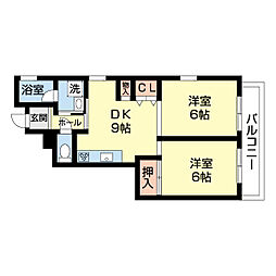 グリーンヴィラ新谷 2DKの間取図画像