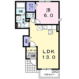 カーサ・ゼフィーロ 1階1LDKの間取り