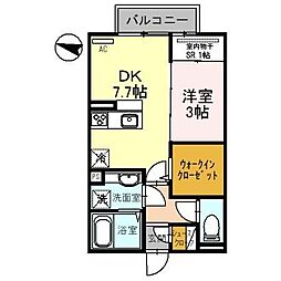 ファミール中之島 2階1DKの間取り