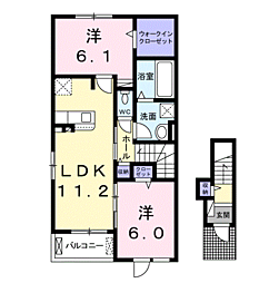 スカイプラネットI 2階2LDKの間取り
