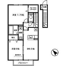 フェリッス関戸 2階2DKの間取り